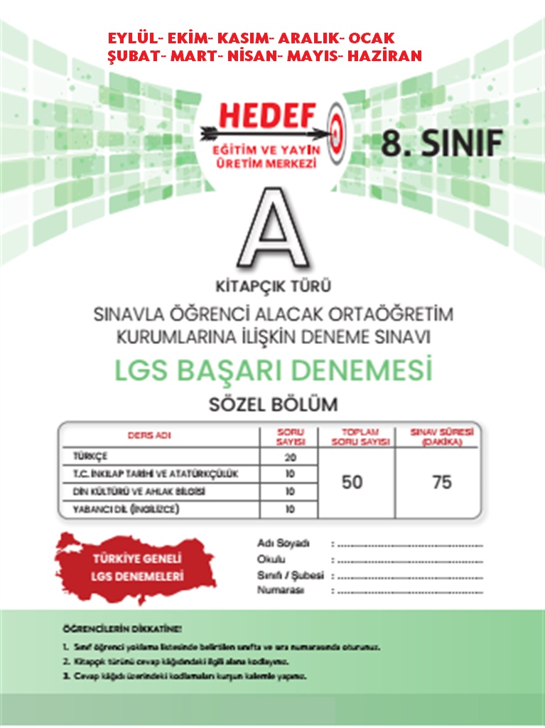 LGS Hazırlık Hedef Başarı Denemeleri 1-10